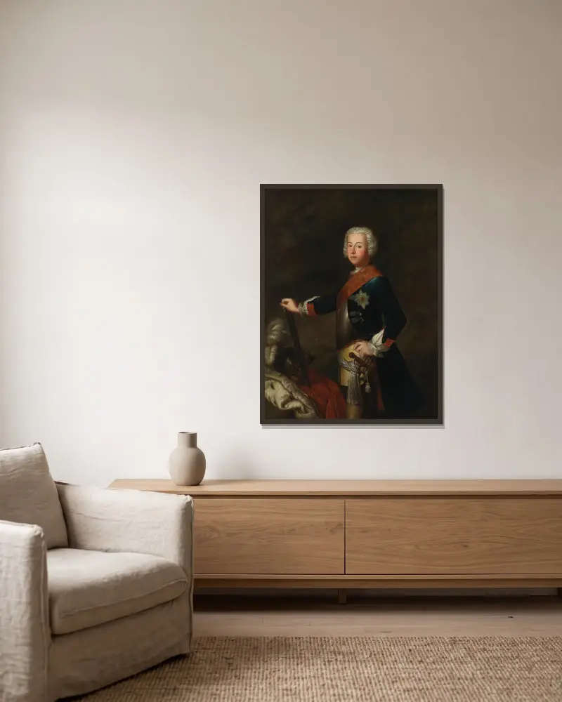 Porträt Friedrichs II. des Großen von Antoine Pesne gerahmt an einer Wand