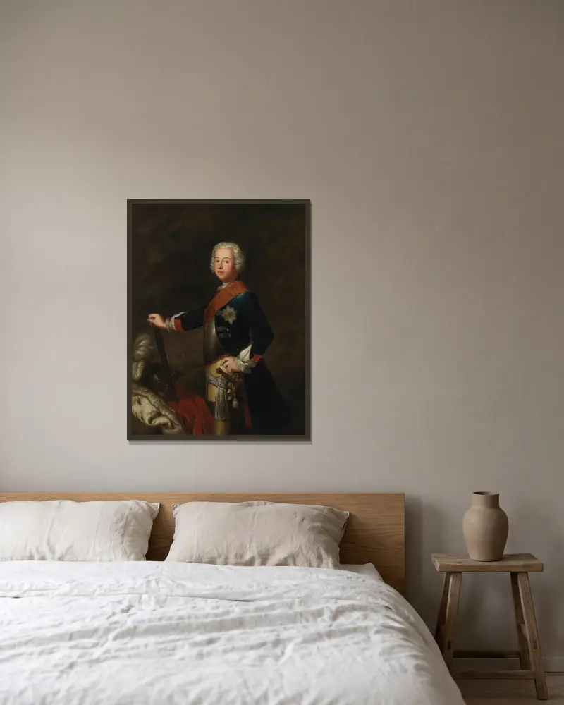 Porträt Friedrichs II. des Großen von Antoine Pesne gerahmt an einer Wand