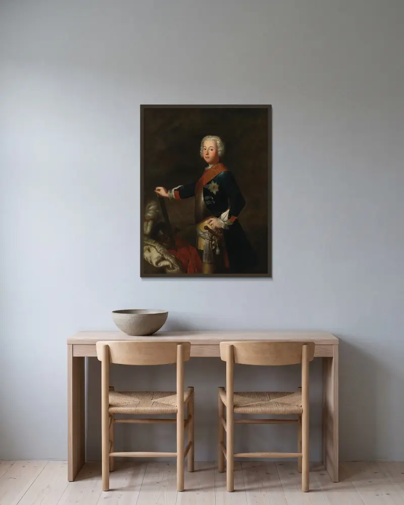 Porträt Friedrichs II. des Großen von Antoine Pesne gerahmt an einer Wand