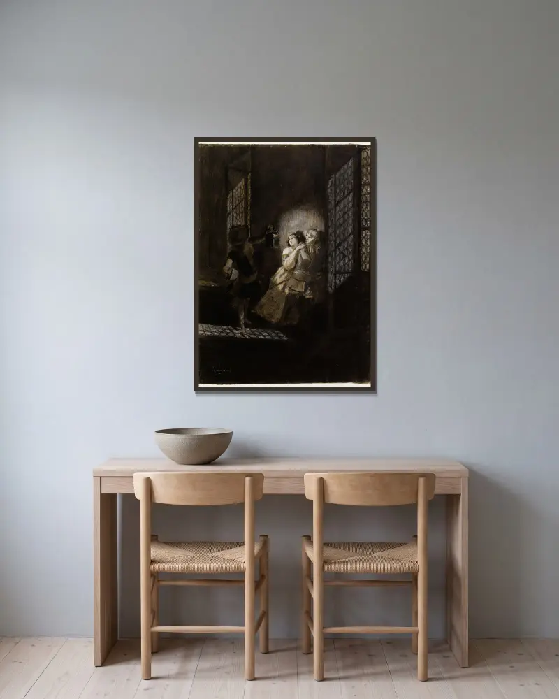 Ethel och Ordener överraskade av löjtnant d'Ahlefeld av Georges Antoine Rochegrosse inramad på en vägg