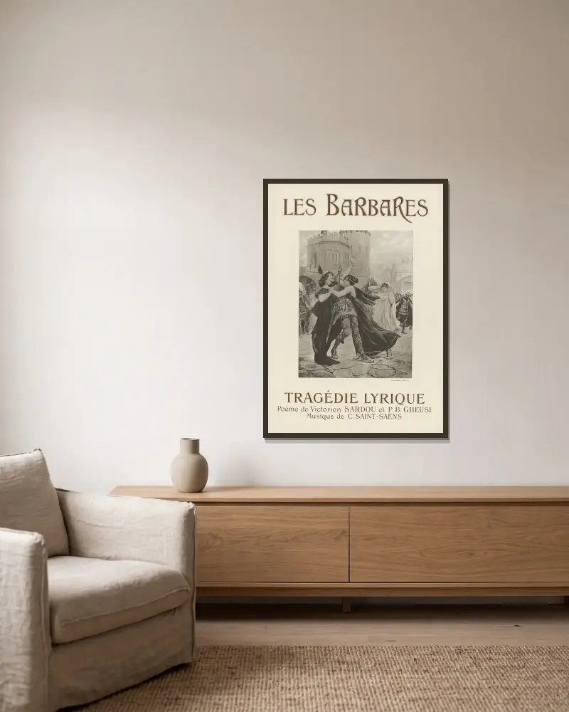 Les Barbares av Georges Antoine Rochegrosse inramad på en vägg