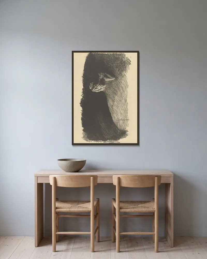 Stående kvinna med armarna uppåt av Georges Antoine Rochegrosse inramad på en vägg