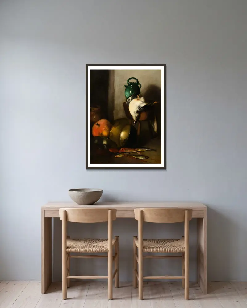 Nature morte av Antoine Vollon inramad på en vägg