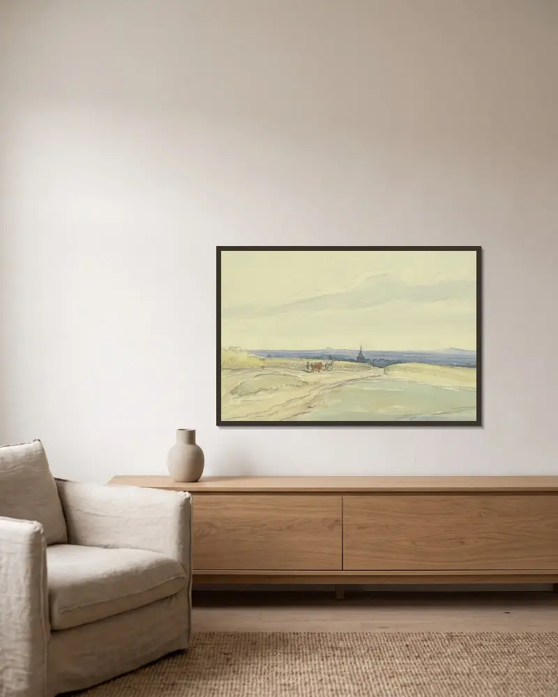 Flache Landschaft von Anton Burger gerahmt an einer Wand