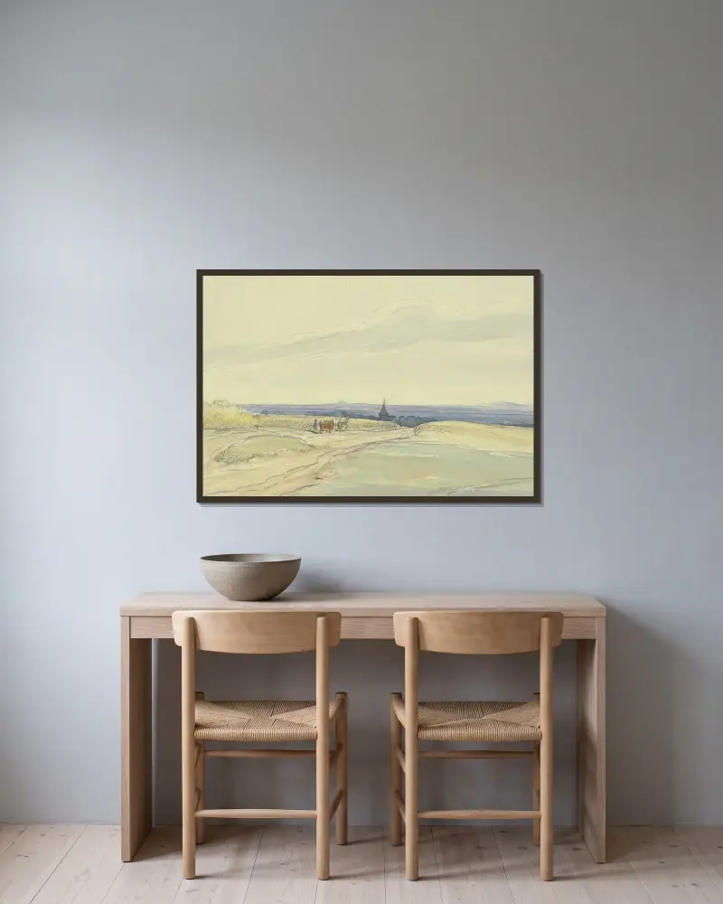 Flache Landschaft von Anton Burger gerahmt an einer Wand