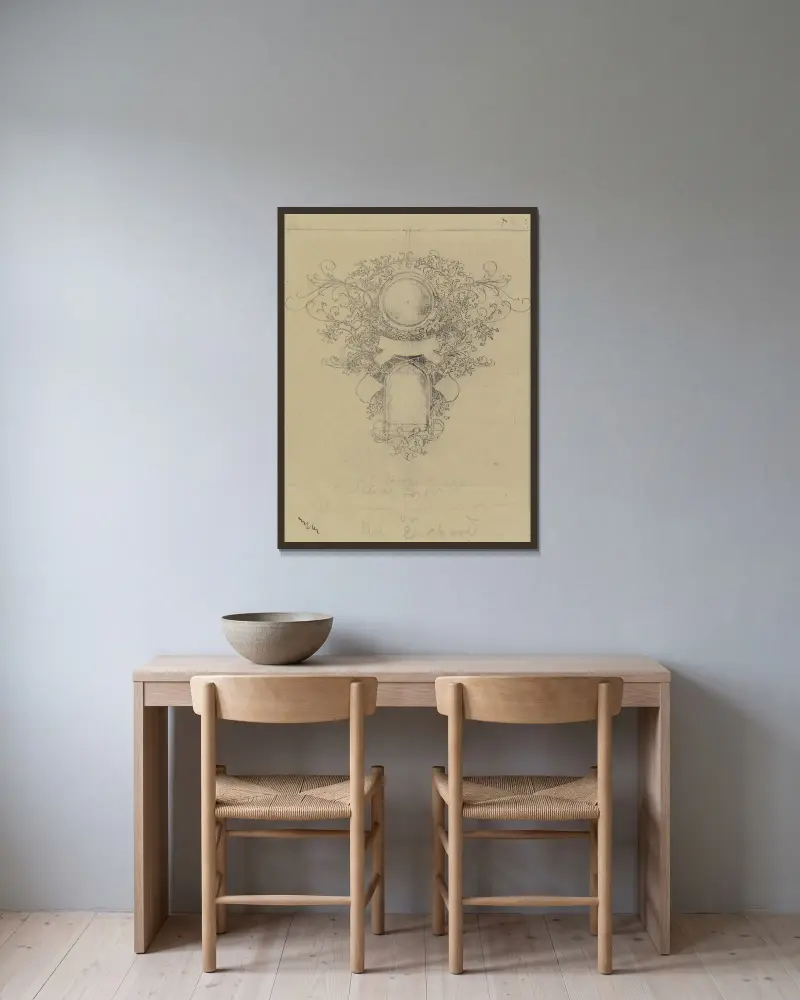 Ornament av Anton Burger inramad på en vägg