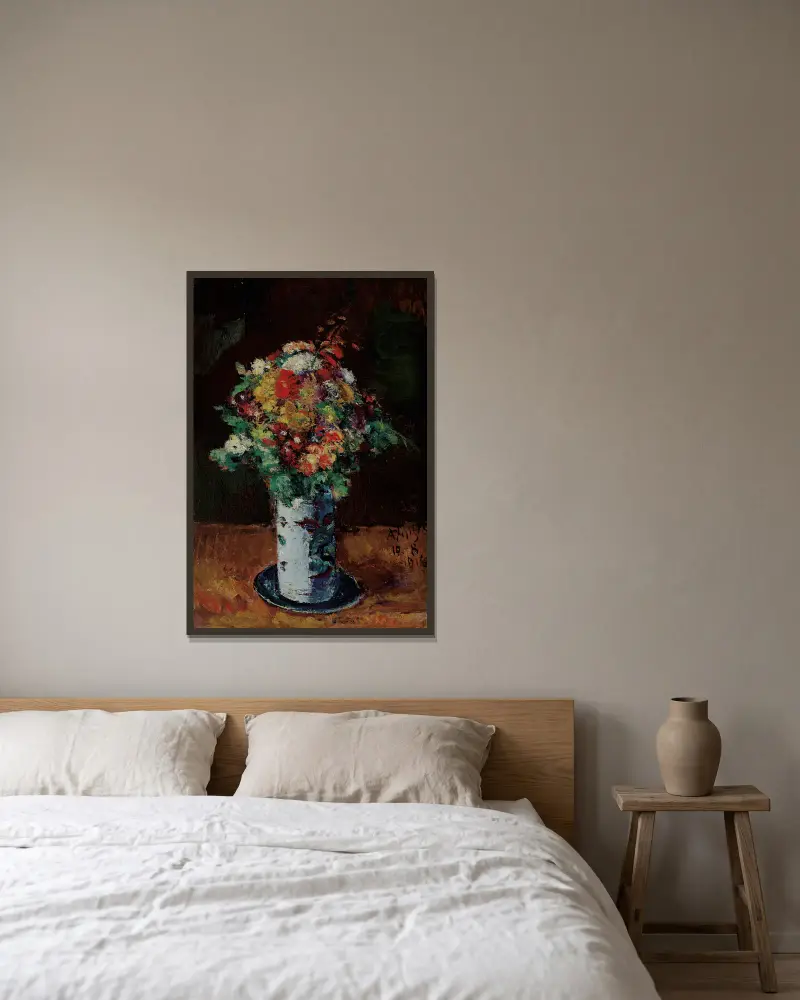 Blumenstrauß In Walzenkrug Auf Teller av Anton Faistauer inramad på en vägg