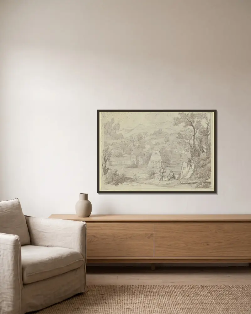 Landschaft bei Nemi mit Monte Cavo von Joseph Anton Koch gerahmt an einer Wand