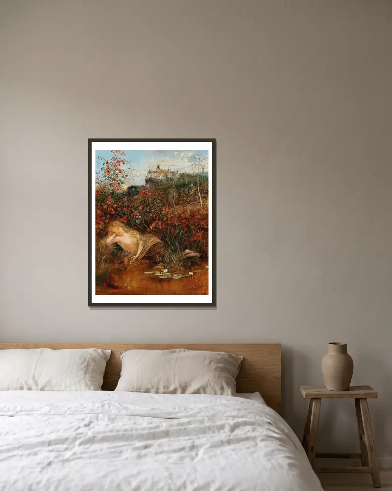 A Kamptal Nymph under a Rose Hedge av Anton Romako inramad på en vägg