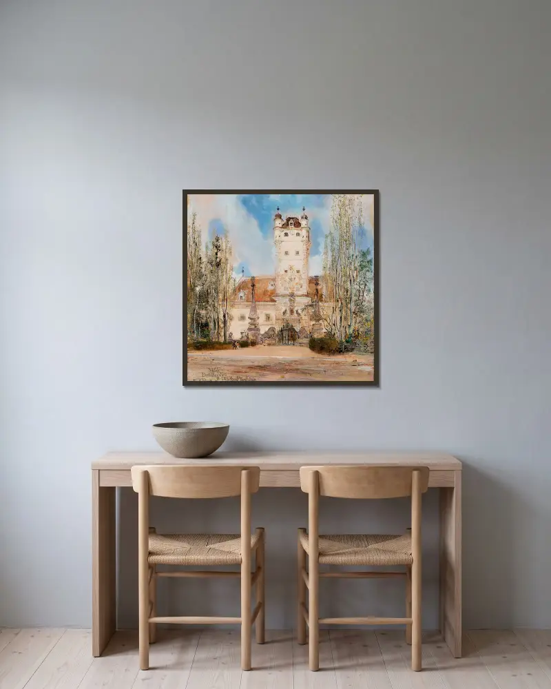 Greillenstein Castle av Anton Romako inramad på en vägg
