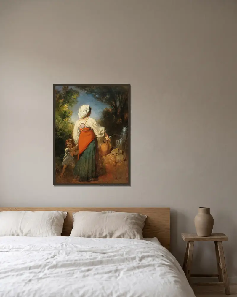Italienerin mit Kind am Brunnen von Anton Romako gerahmt an einer Wand