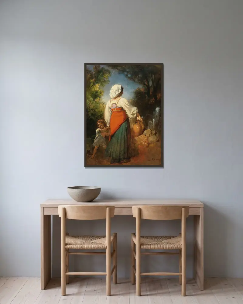 Italienerin mit Kind am Brunnen von Anton Romako gerahmt an einer Wand