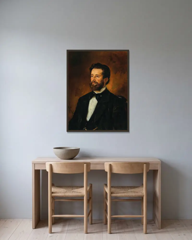 Porträtt av arkitekten Johann De Colle av Anton Romako inramad på en vägg