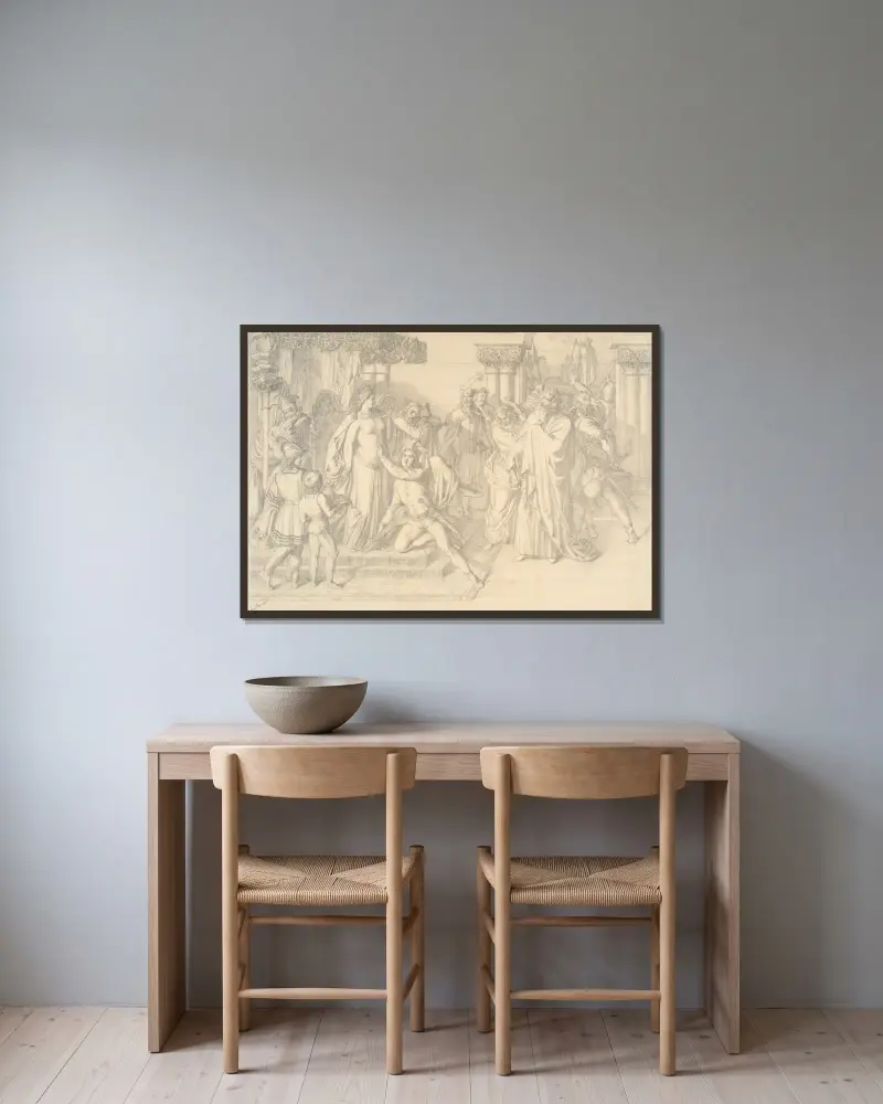 Sångartävlingen på Wartburg av Anton Romako inramad på en vägg