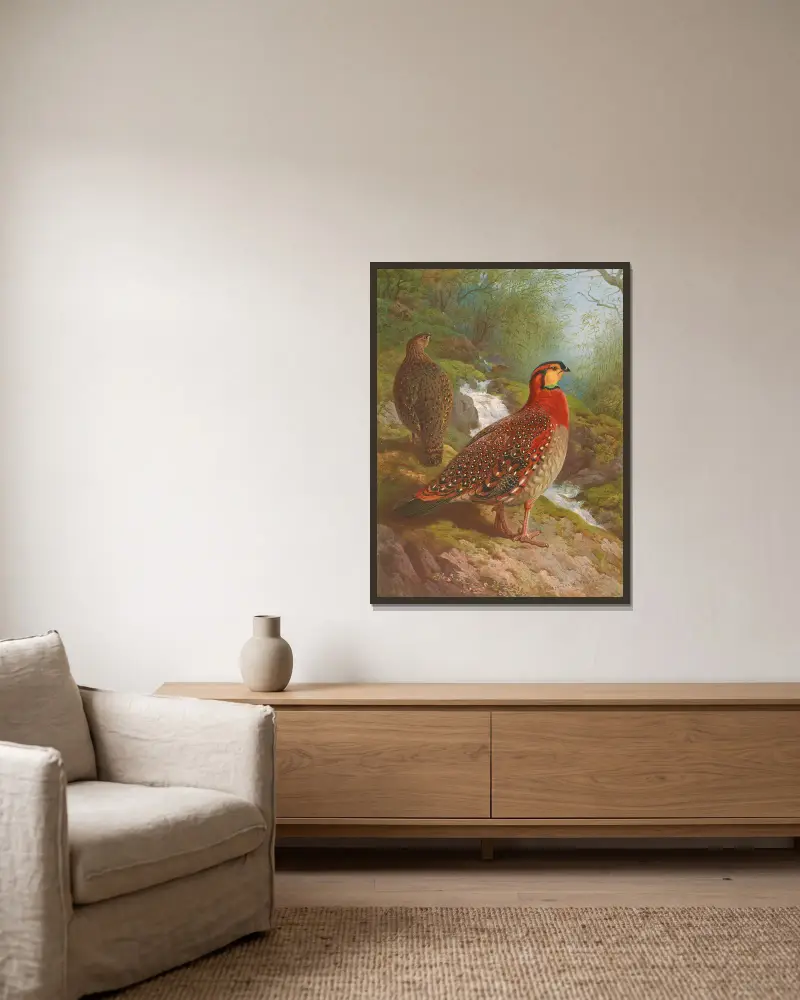 Blyths Tragopan von Archibald Thorburn gerahmt an einer Wand