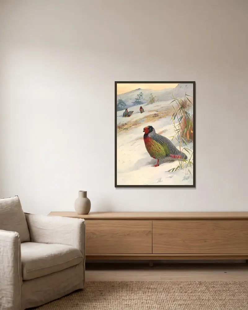 Kusers Blutfasan von Archibald Thorburn gerahmt an einer Wand