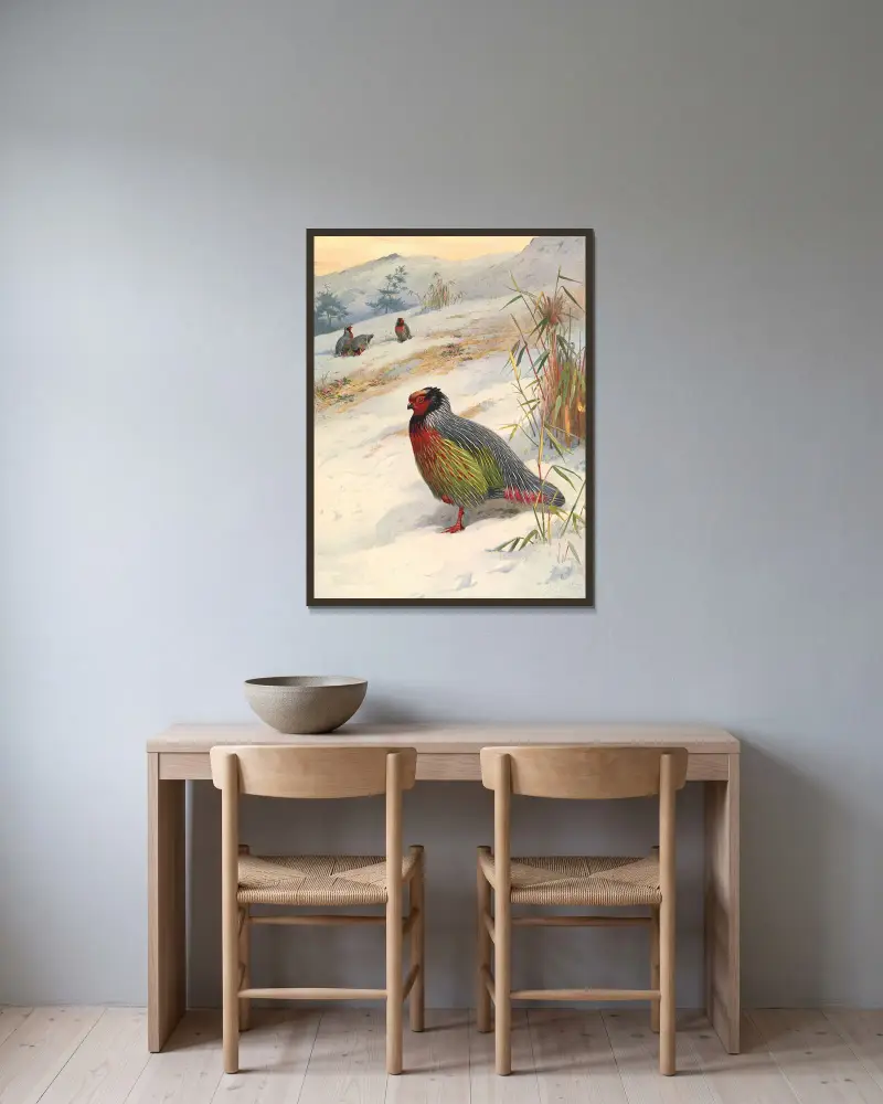 Kusers Blutfasan von Archibald Thorburn gerahmt an einer Wand