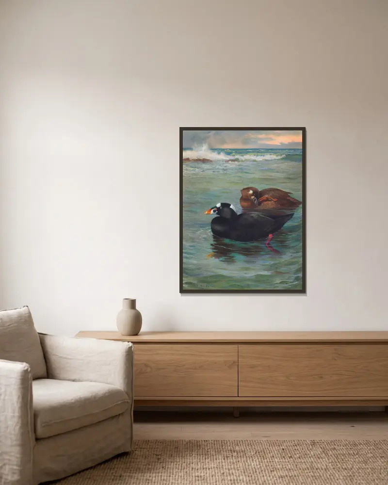 Wellenreiter von Archibald Thorburn gerahmt an einer Wand