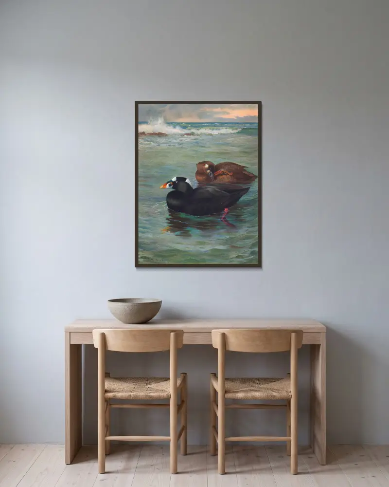 Wellenreiter von Archibald Thorburn gerahmt an einer Wand
