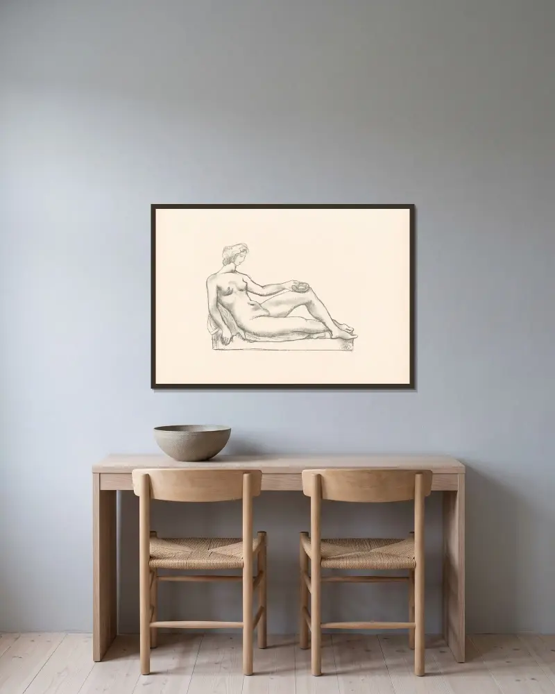 Studie för Cézannes monument av Aristide Maillol inramad på en vägg