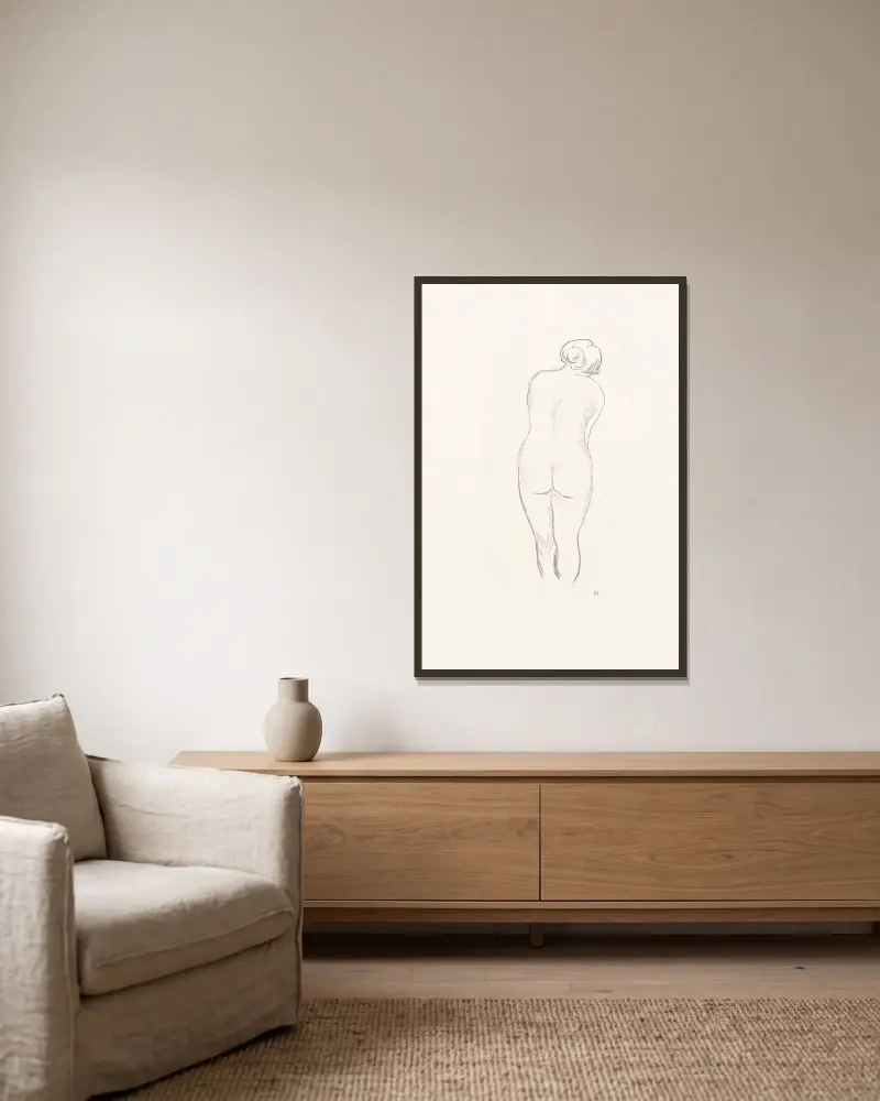 Naken kvinna bakifrån, 1927 – nr 2 av Aristide Maillol inramad på en vägg