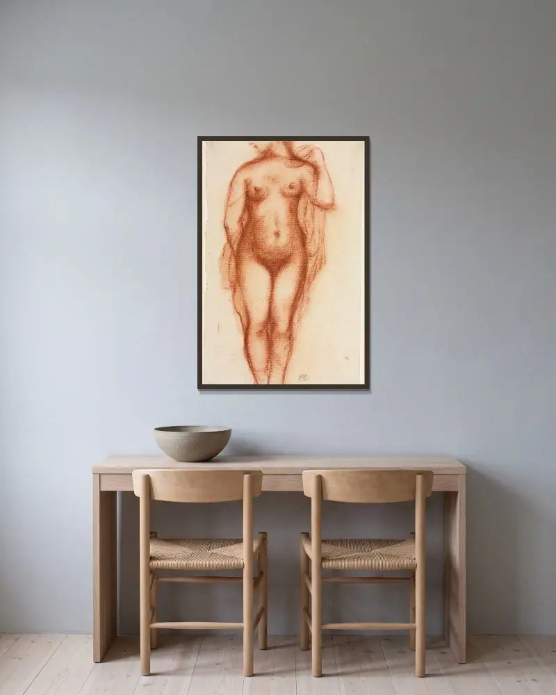 Stående naken kvinna av Aristide Maillol inramad på en vägg