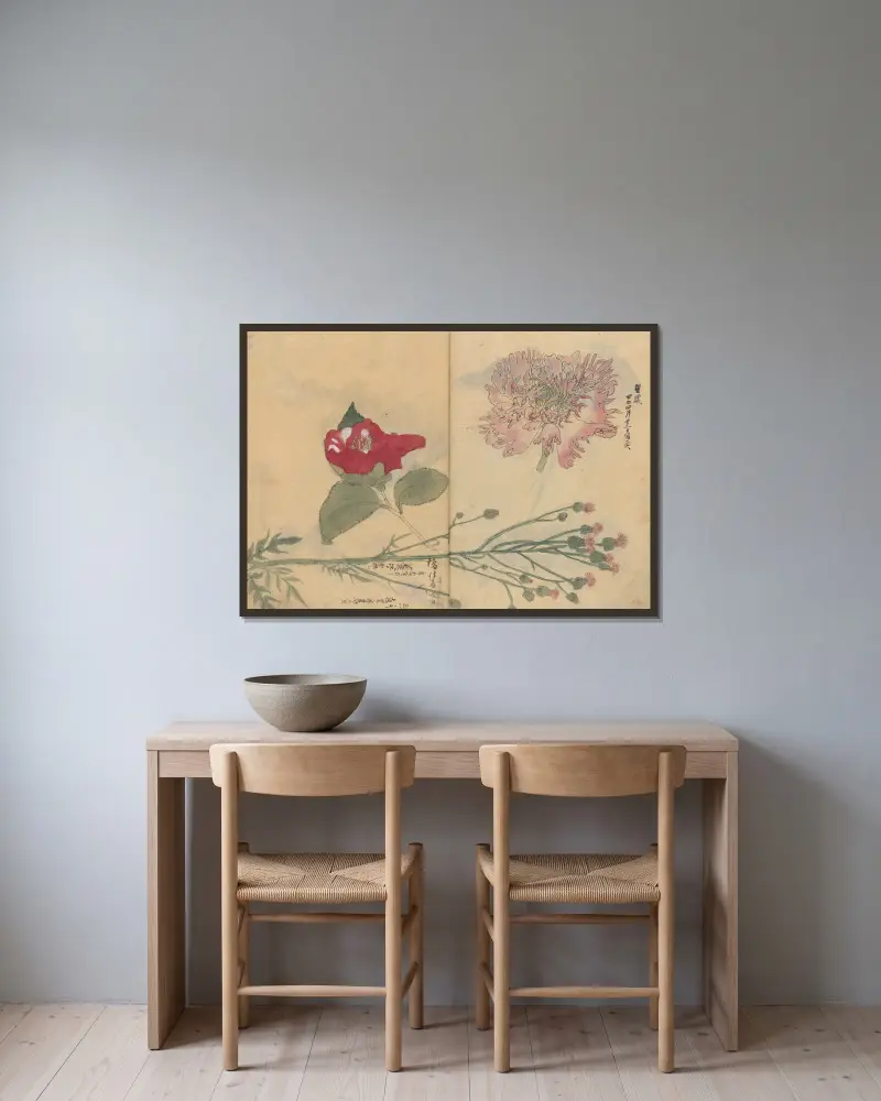 Skizzenbuch Blatt 94 von Ariyoshi Kondo gerahmt an einer Wand