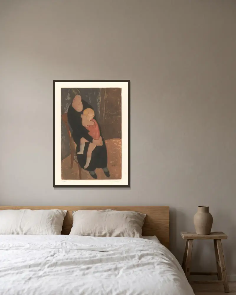 Mère et enfant av Armand Apol inramad på en vägg