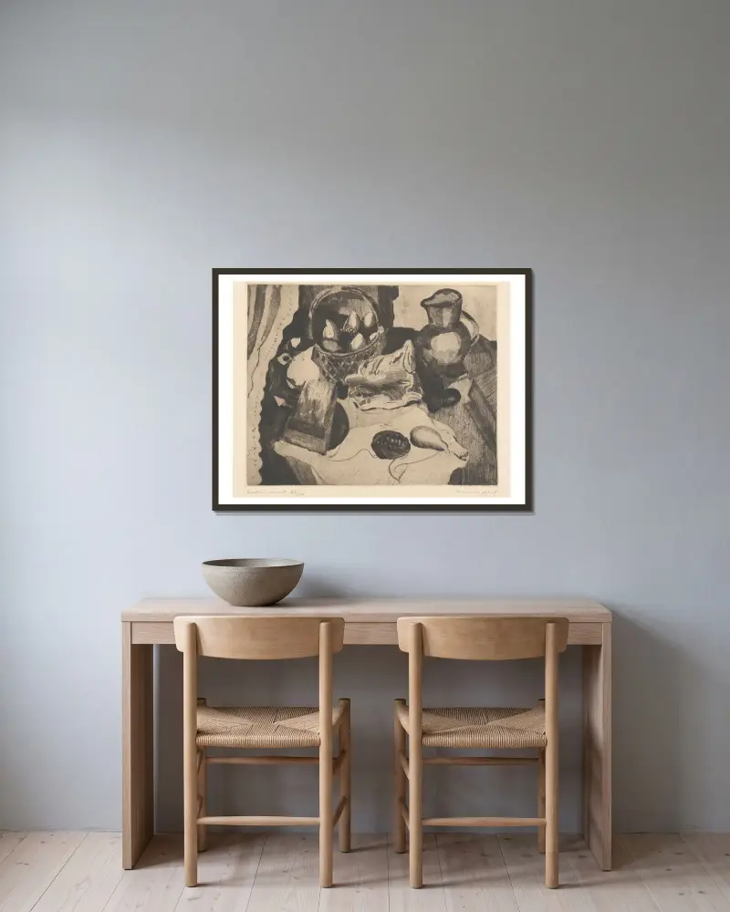 Nature morte, 1925 av Armand Apol inramad på en vägg
