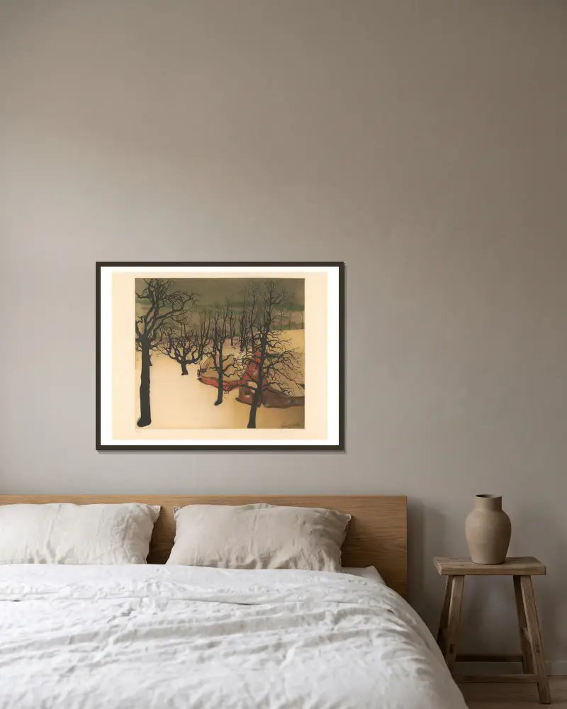 Paysage avec chaumières av Armand Apol inramad på en vägg