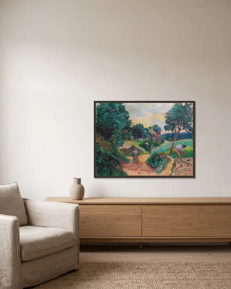 Stenbrottsvägen i Miregaudon av Armand Guillaumin inramad på en vägg