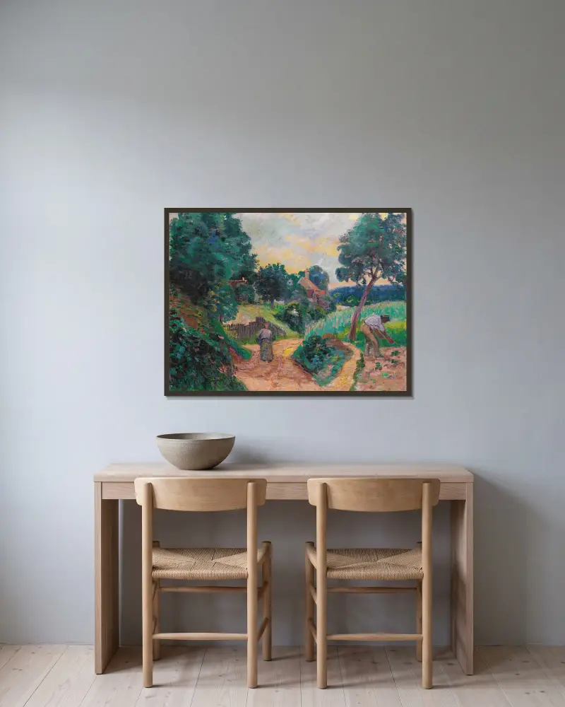 Stenbrottsvägen i Miregaudon av Armand Guillaumin inramad på en vägg
