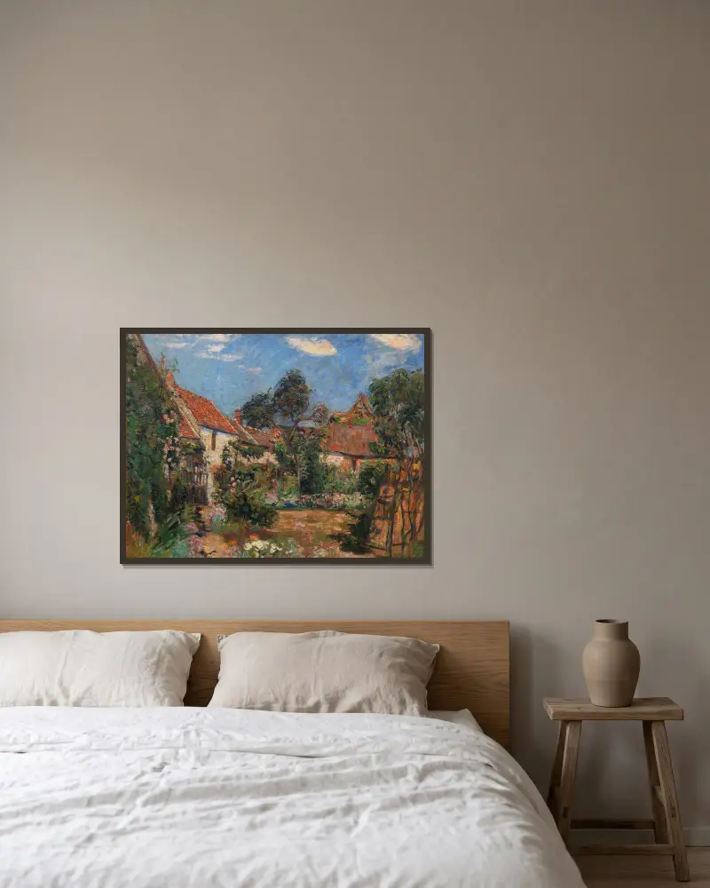 Trädgård i Janville-sur-Juine av Armand Guillaumin inramad på en vägg