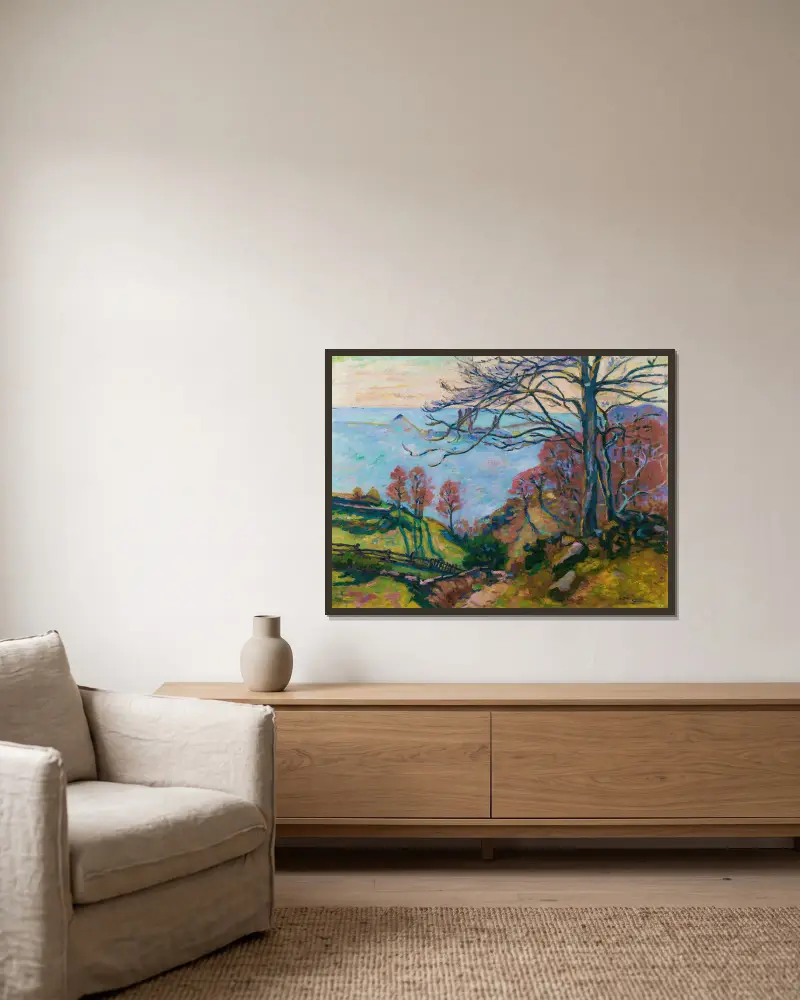 Les Bréjots av Armand Guillaumin inramad på en vägg