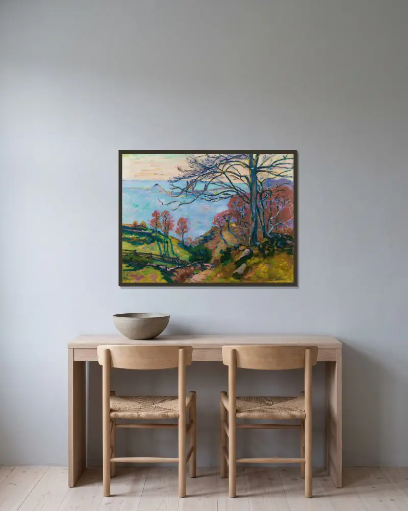 Les Bréjots av Armand Guillaumin inramad på en vägg