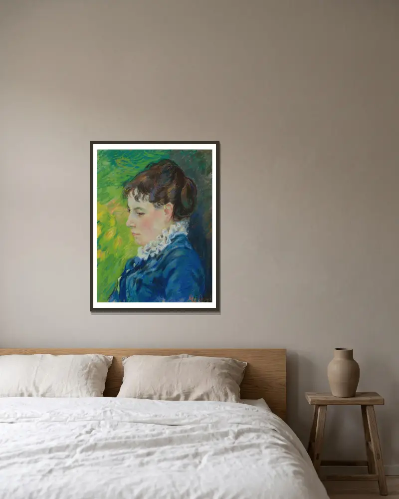 Porträtt av konstnärens hustru av Armand Guillaumin inramad på en vägg