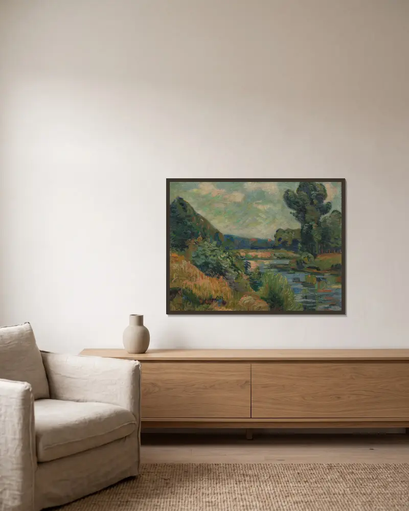 Marnes strand vid Charenton av Armand Guillaumin inramad på en vägg