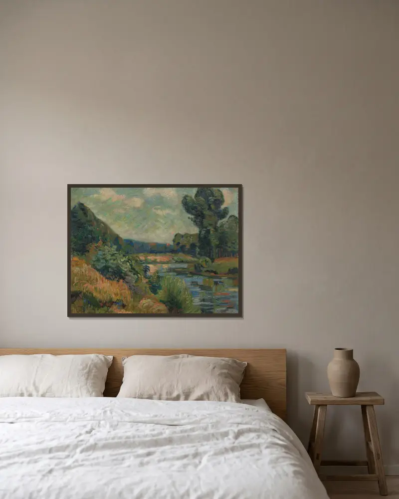 Marnes strand vid Charenton av Armand Guillaumin inramad på en vägg