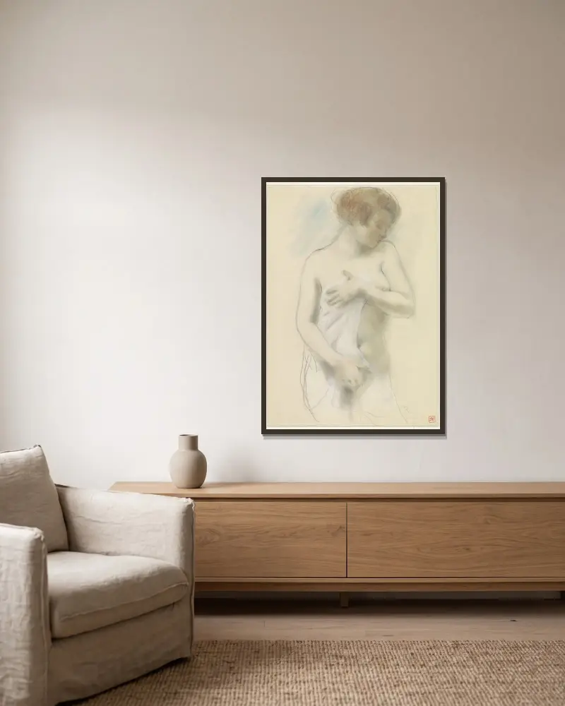 Stehende nackte Frau von Armand Rassenfosse gerahmt an einer Wand
