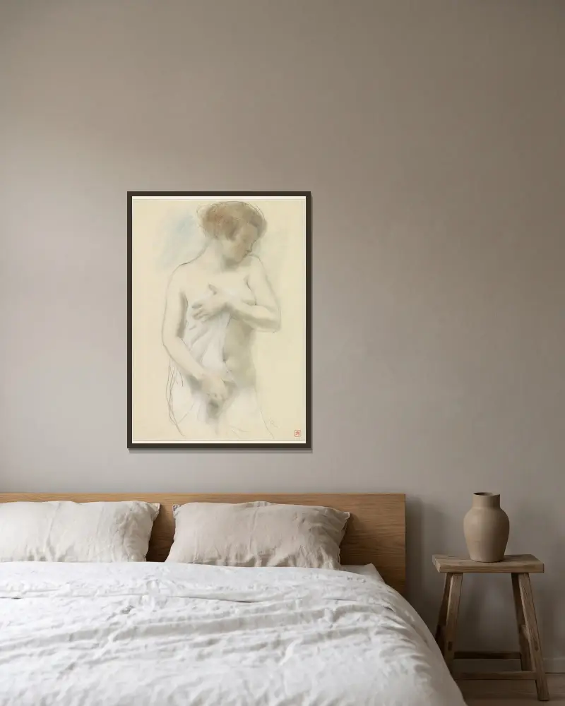 Stehende nackte Frau von Armand Rassenfosse gerahmt an einer Wand