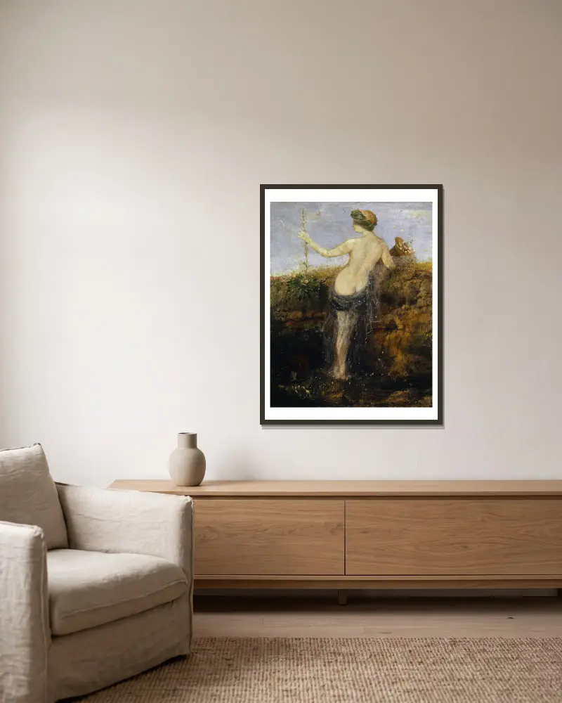 Nymphe with Horn of Plenty av Arnold Böcklin inramad på en vägg