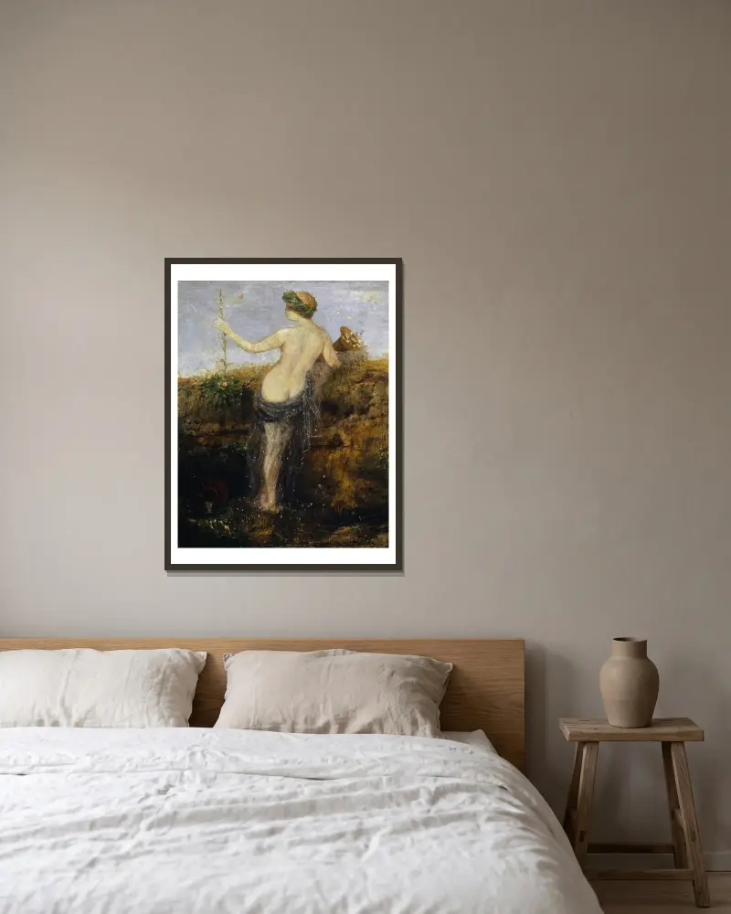 Nymphe with Horn of Plenty av Arnold Böcklin inramad på en vägg