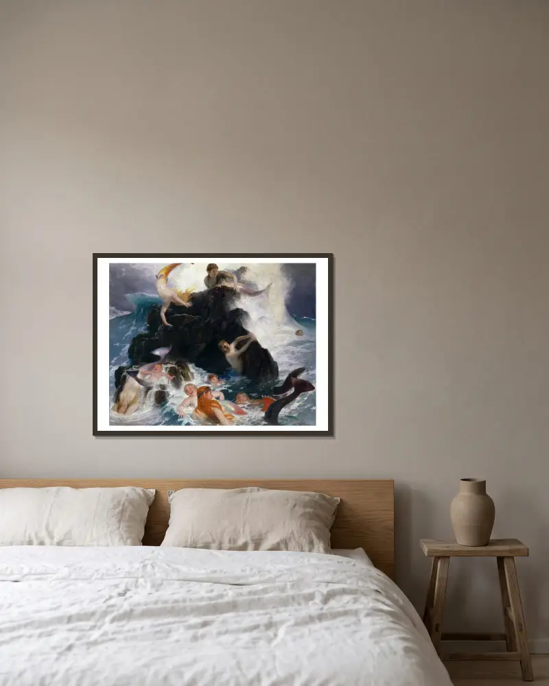 Spiel der Nereiden von Arnold Böcklin gerahmt an einer Wand