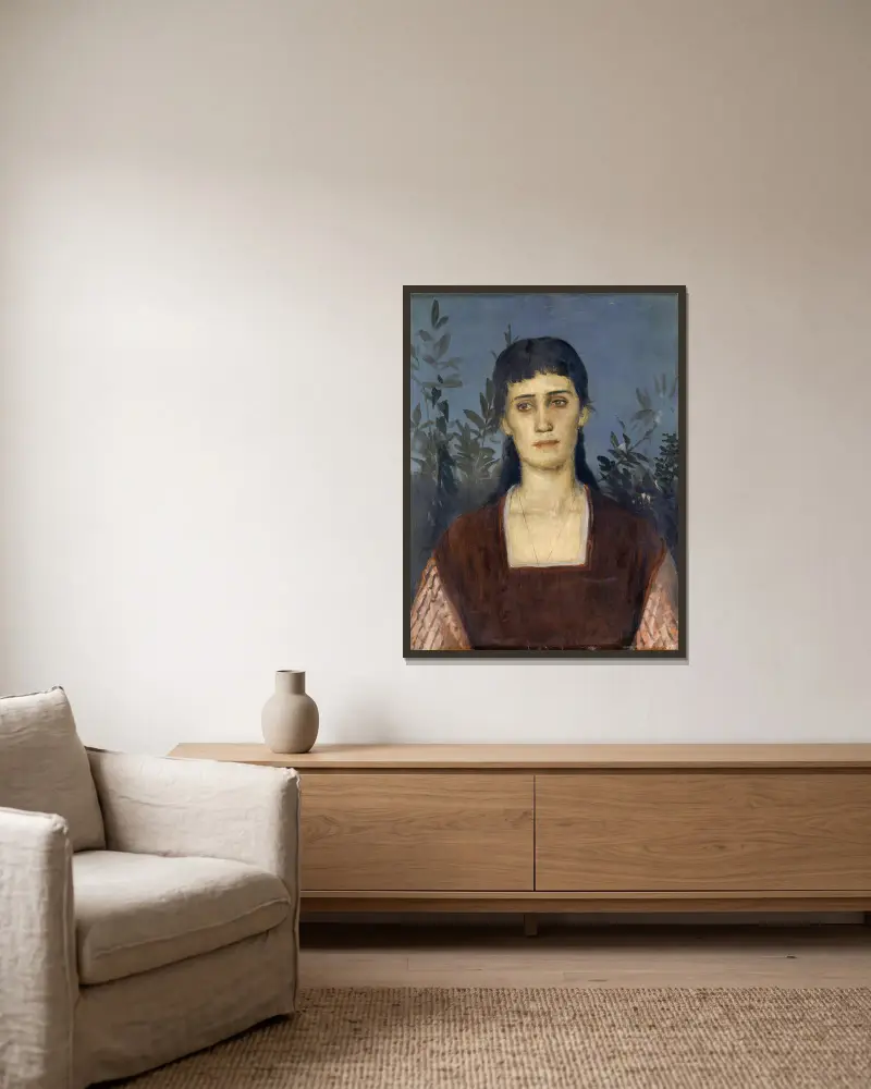 Porträtt av Clara Bruckmann-Böcklin, konstnärens äldsta dotter av Arnold Böcklin inramad på en vägg