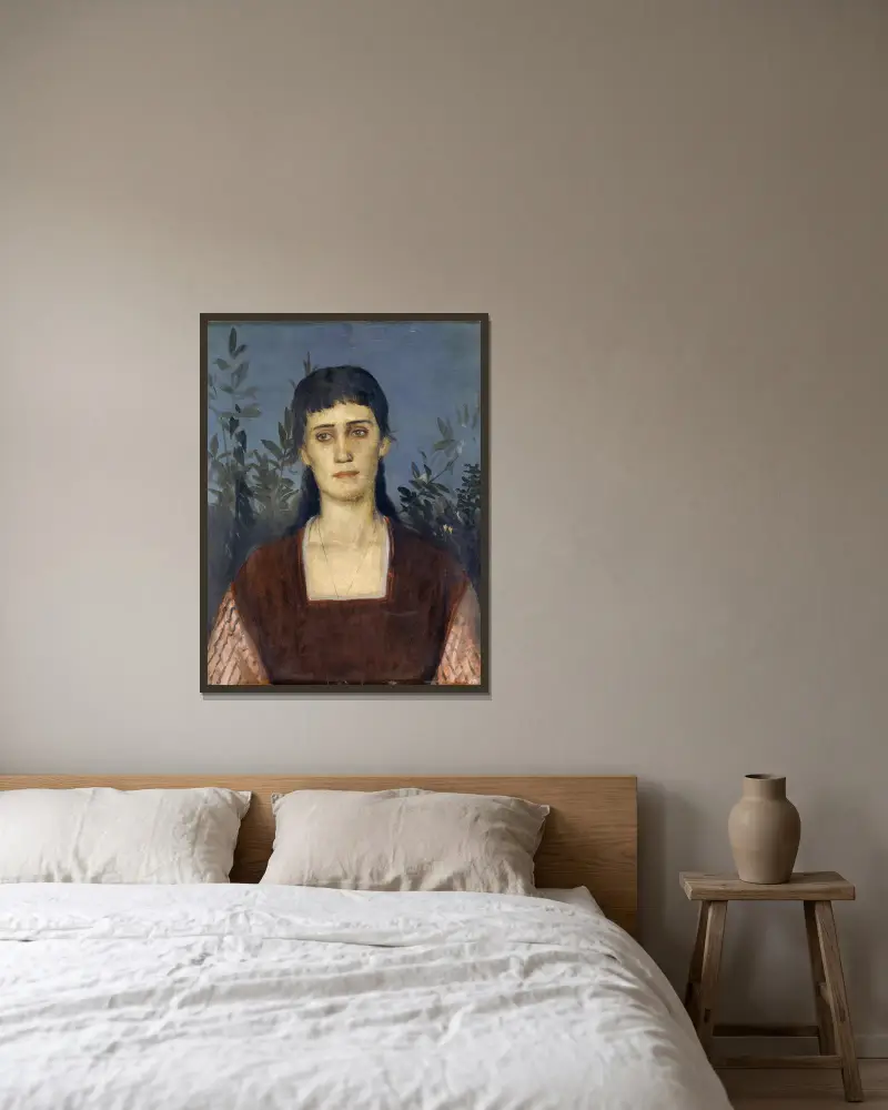 Porträtt av Clara Bruckmann-Böcklin, konstnärens äldsta dotter av Arnold Böcklin inramad på en vägg