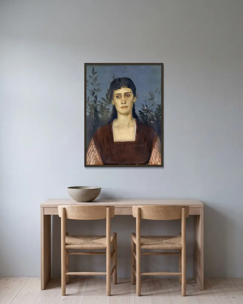 Porträtt av Clara Bruckmann-Böcklin, konstnärens äldsta dotter av Arnold Böcklin inramad på en vägg