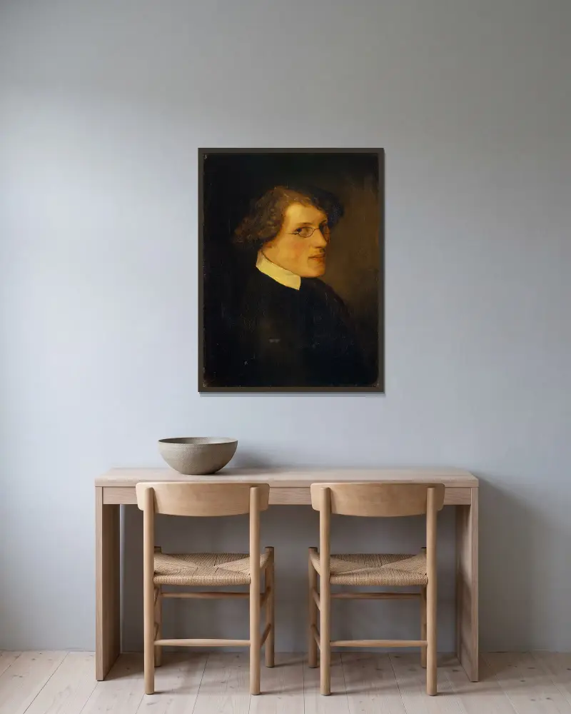 Porträtt av Jakob Mähly av Arnold Böcklin inramad på en vägg