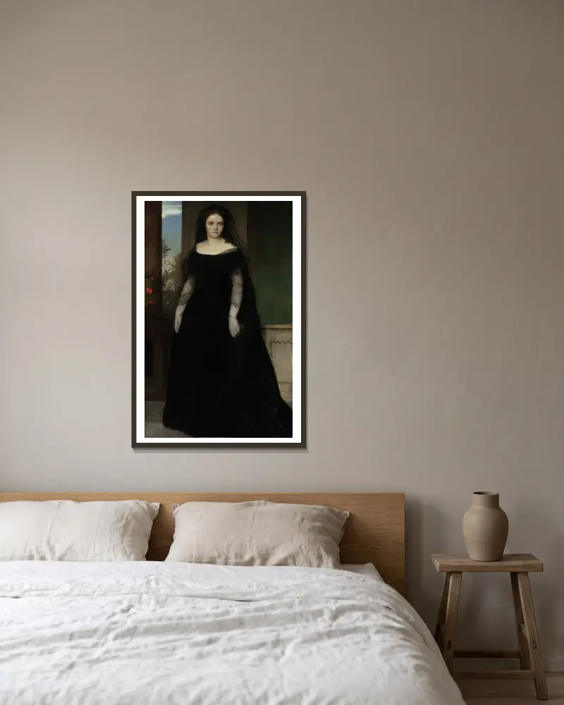 Porträtt av skådespelerskan Fanny Janauschek av Arnold Böcklin inramad på en vägg