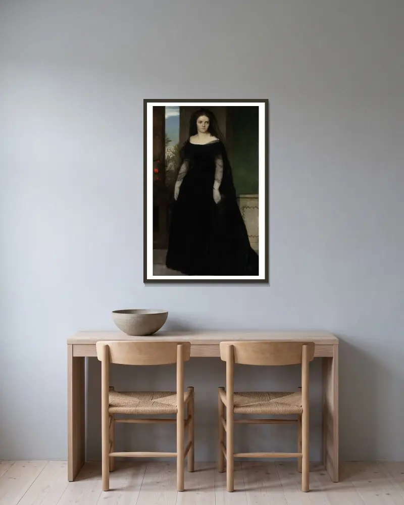 Porträtt av skådespelerskan Fanny Janauschek av Arnold Böcklin inramad på en vägg