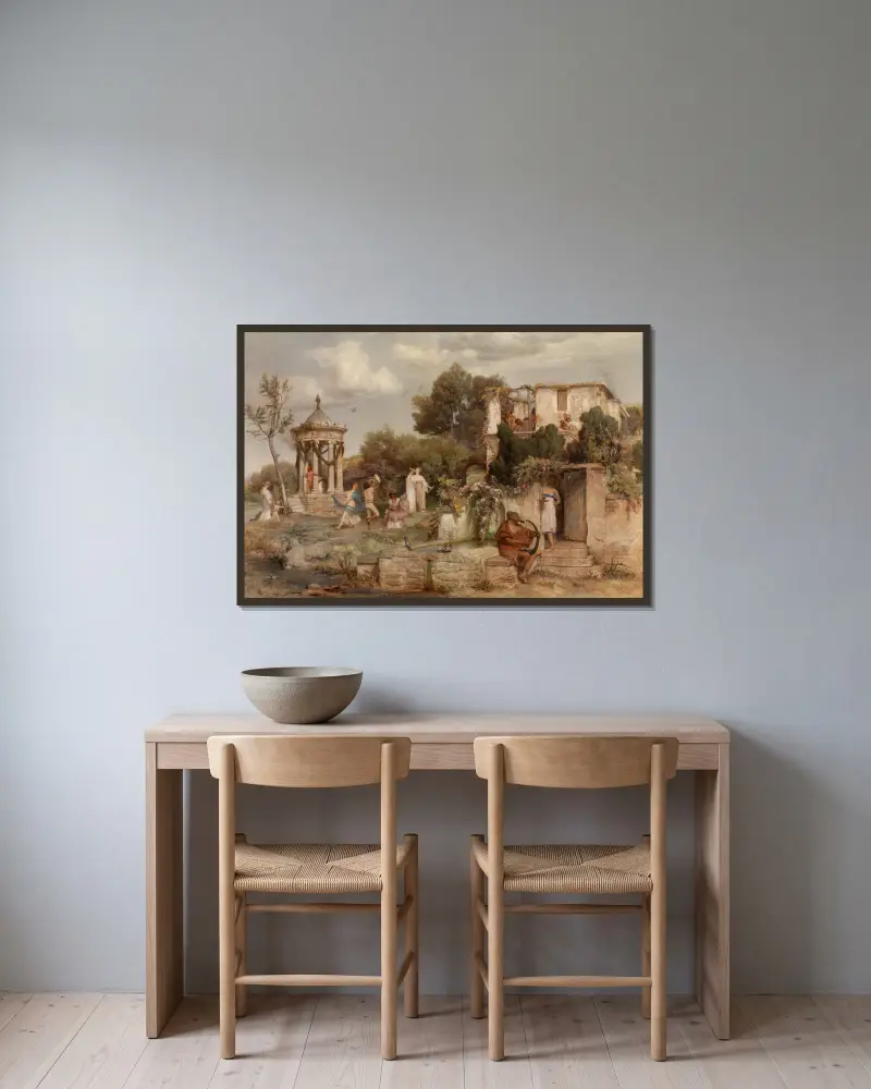 Roman wine tavern av Arnold Böcklin inramad på en vägg